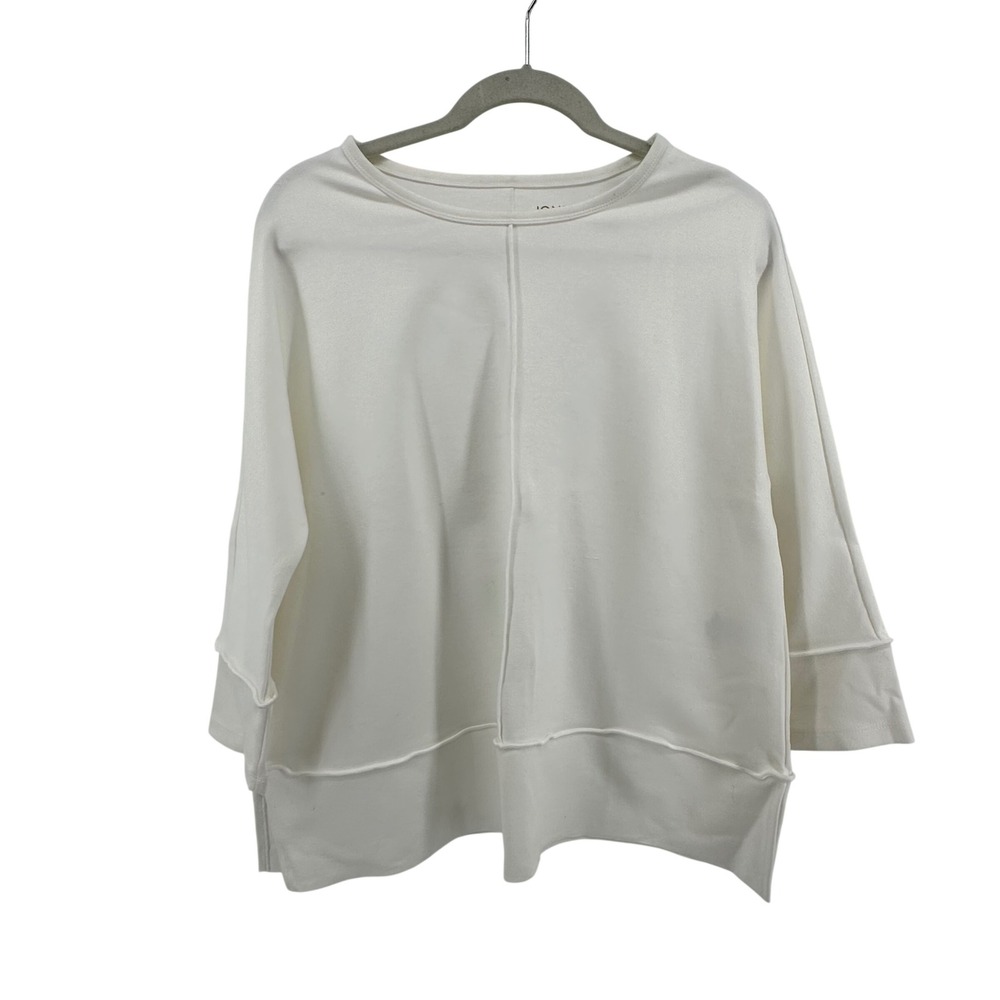Jones New York White 3/4 Sleeve Crew Neck Knit Comfy Pullover Top PM
